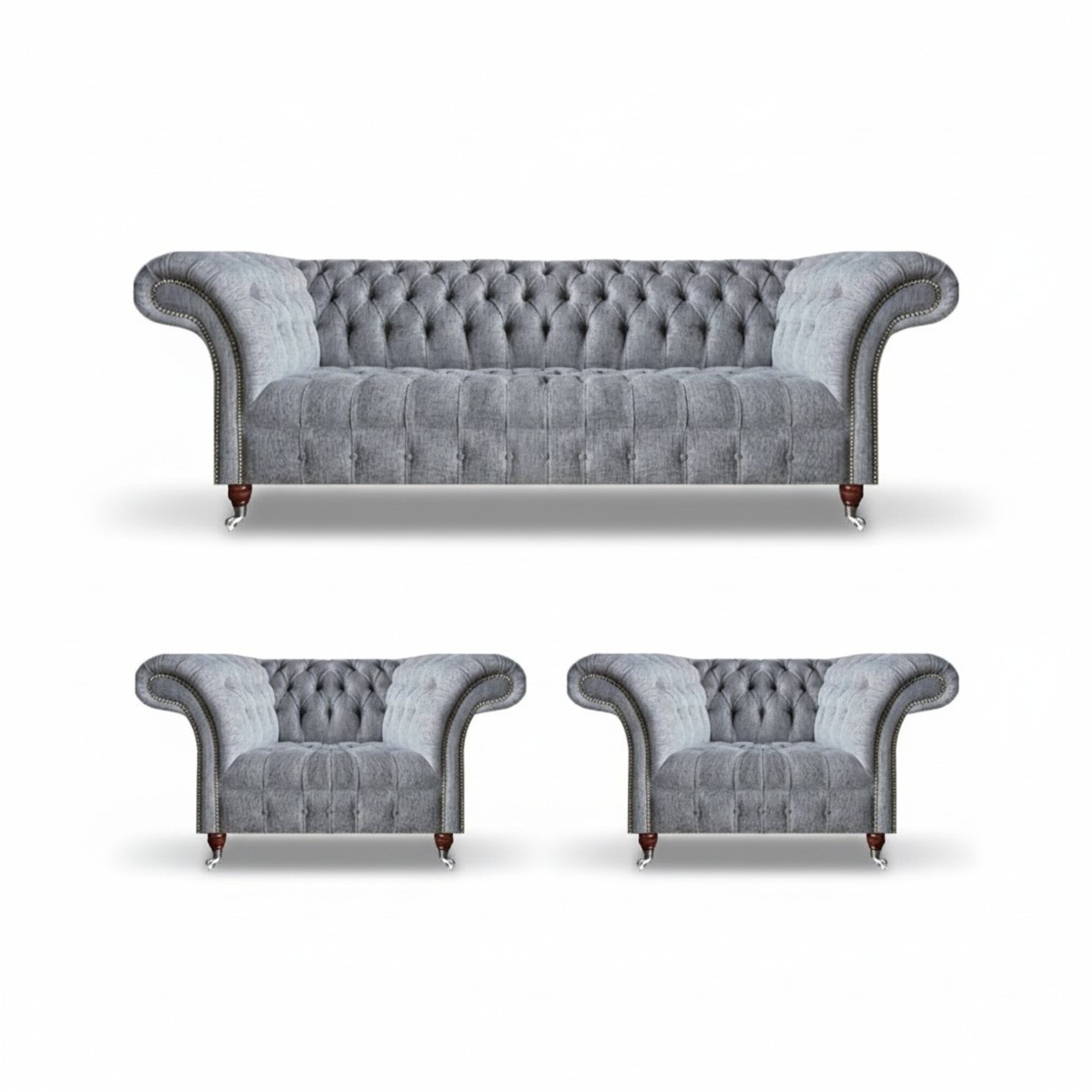 Wohnzimmer Grau Sofagarnitur 3tlg Chesterfield Polstersofa Design Möbel