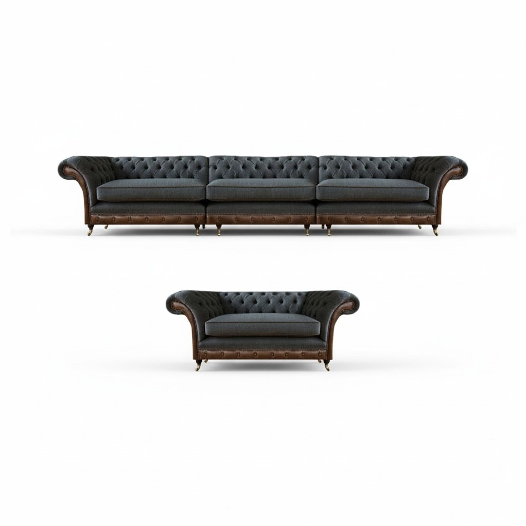 Wohnzimmer Graue Chesterfield Stoffgarnitur Textil 3-Sitzer Einsitzer