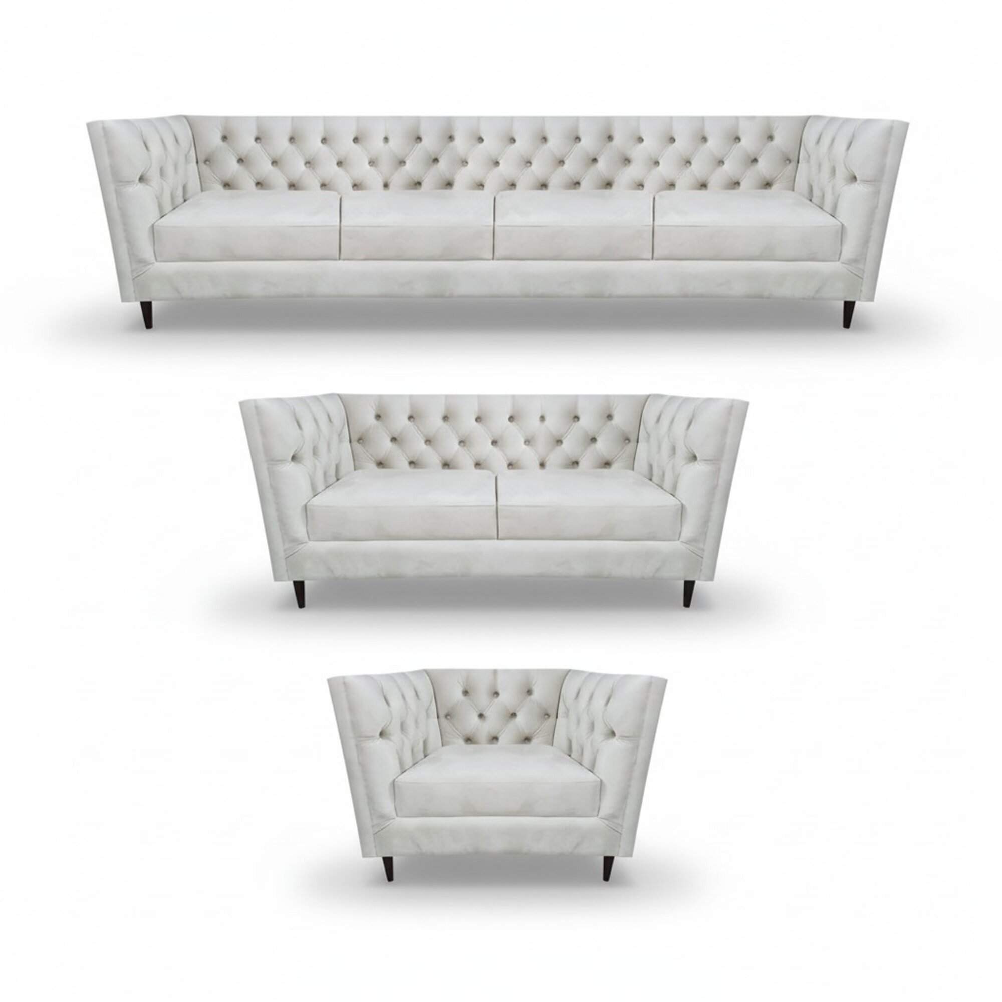 Wohnzimmer Leder Sofa Set 3tlg Polstermöbel Weiß Komplett Chesterfield
