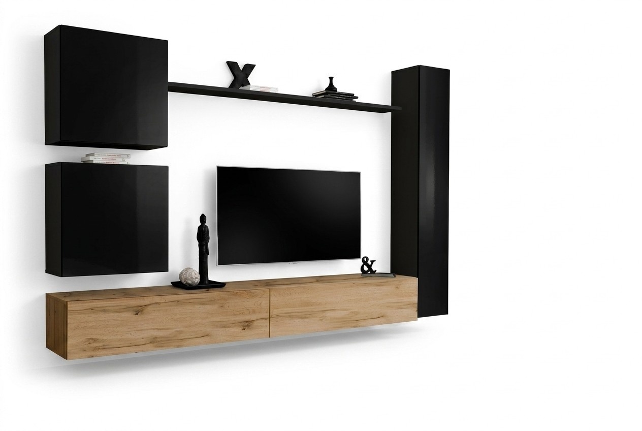Wohnzimmer Luxus Einrichtung Wohnwand Schwarz Wandschrank Holzmöbel Stil Design