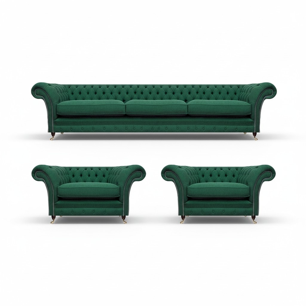 Wohnzimmer Luxus Sofa Set 3tlg Grün Designer Einrichtung Chesterfield