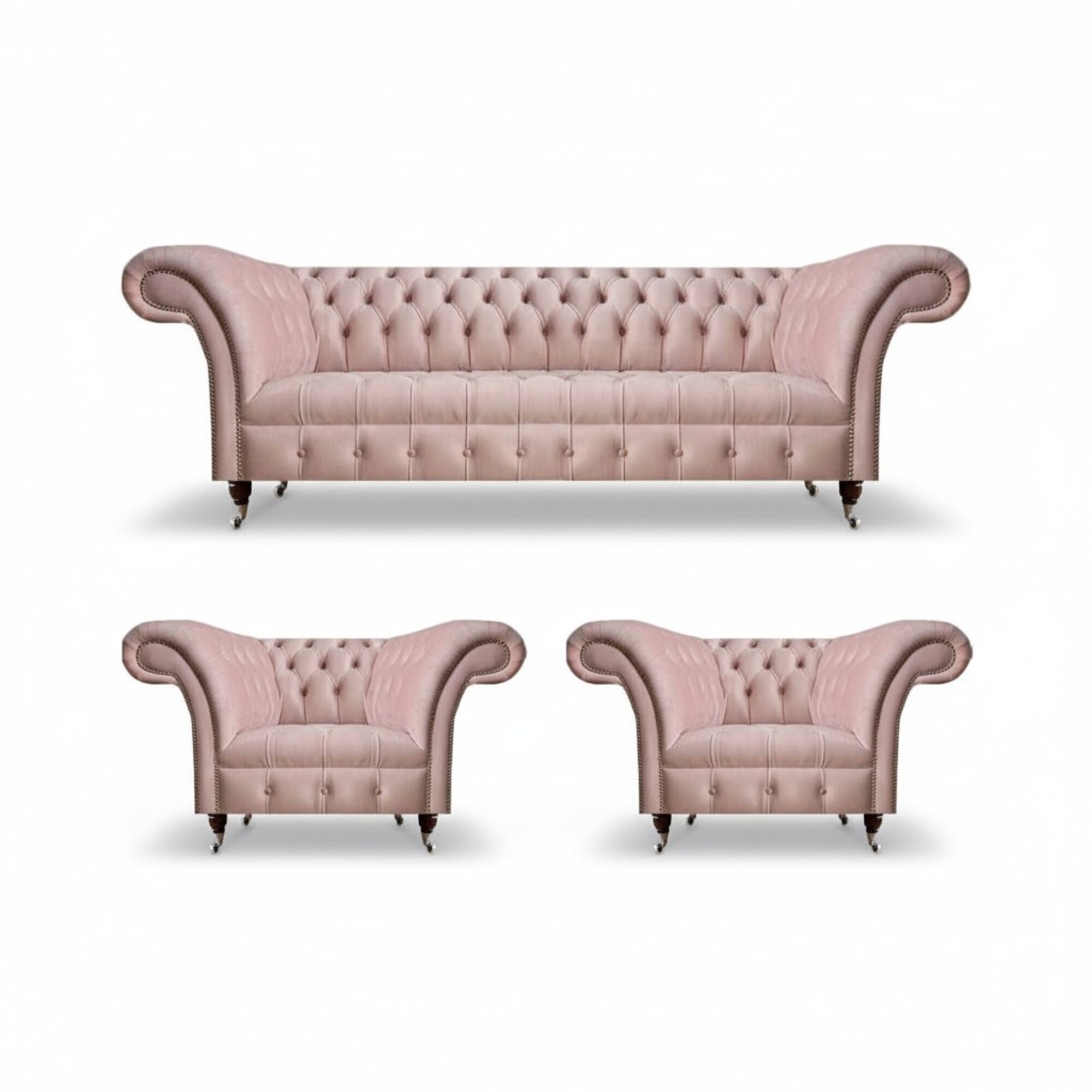 Wohnzimmer Rosa Chesterfield Garnitur 2x Lehnsessel Designer Textil 3-er