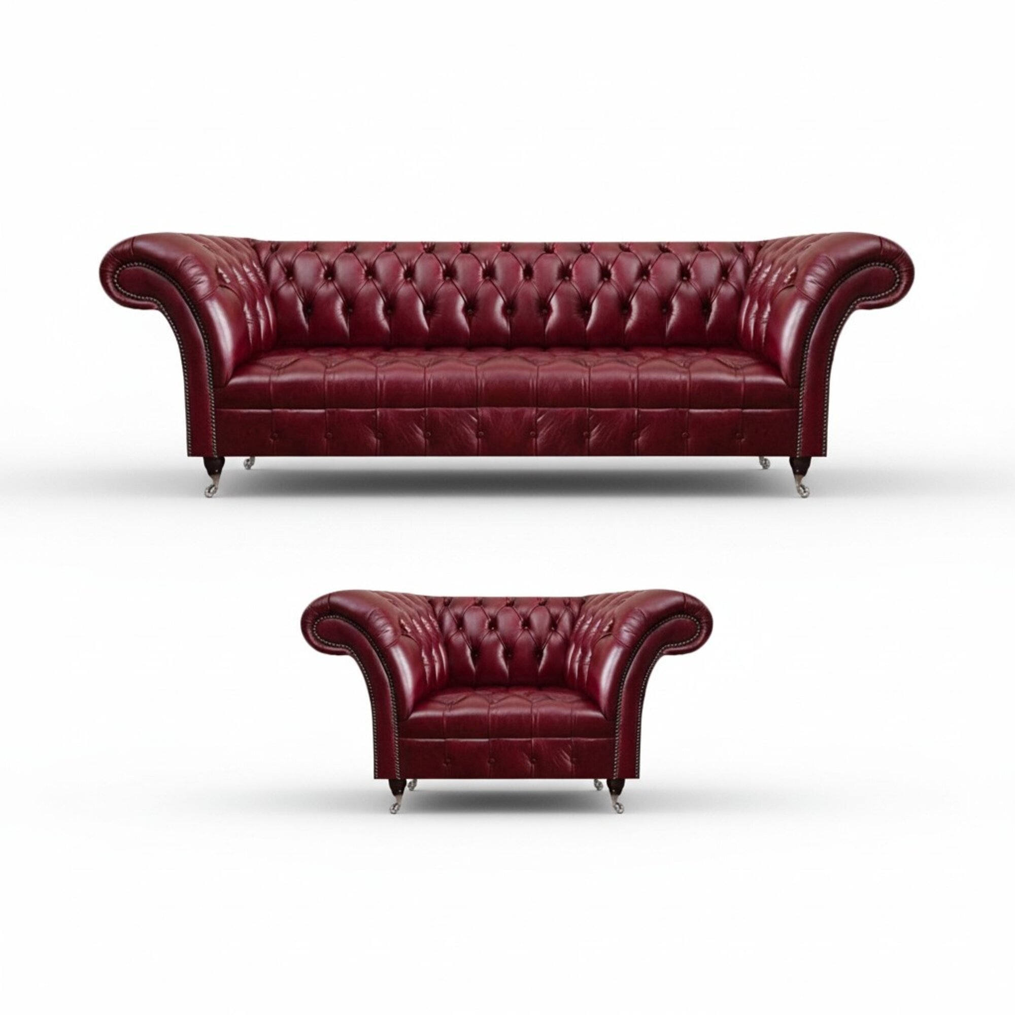 Wohnzimmer Rotes Chesterfield Set Luxus Dreisitzer Couch Polstersessel