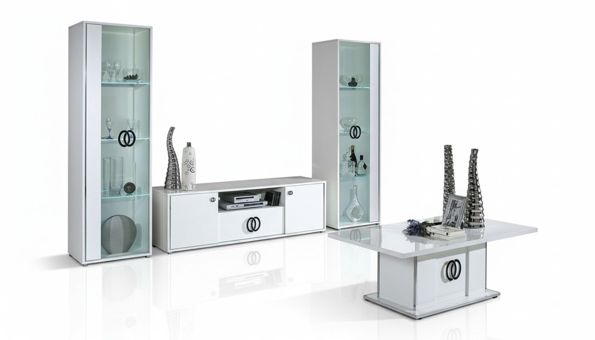 Wohnzimmer rtv 2x Vitrine Wohnzimmer Schränke Design tv Modern Vitrinen Set 3tlg