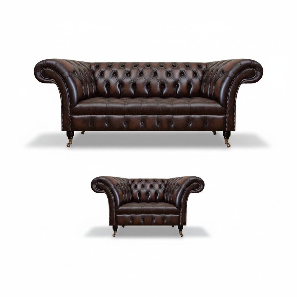 Wohnzimmer Set 2tlg Dreisitzer Sofa Couch Chesterfield Sessel Neu Polstermöbel