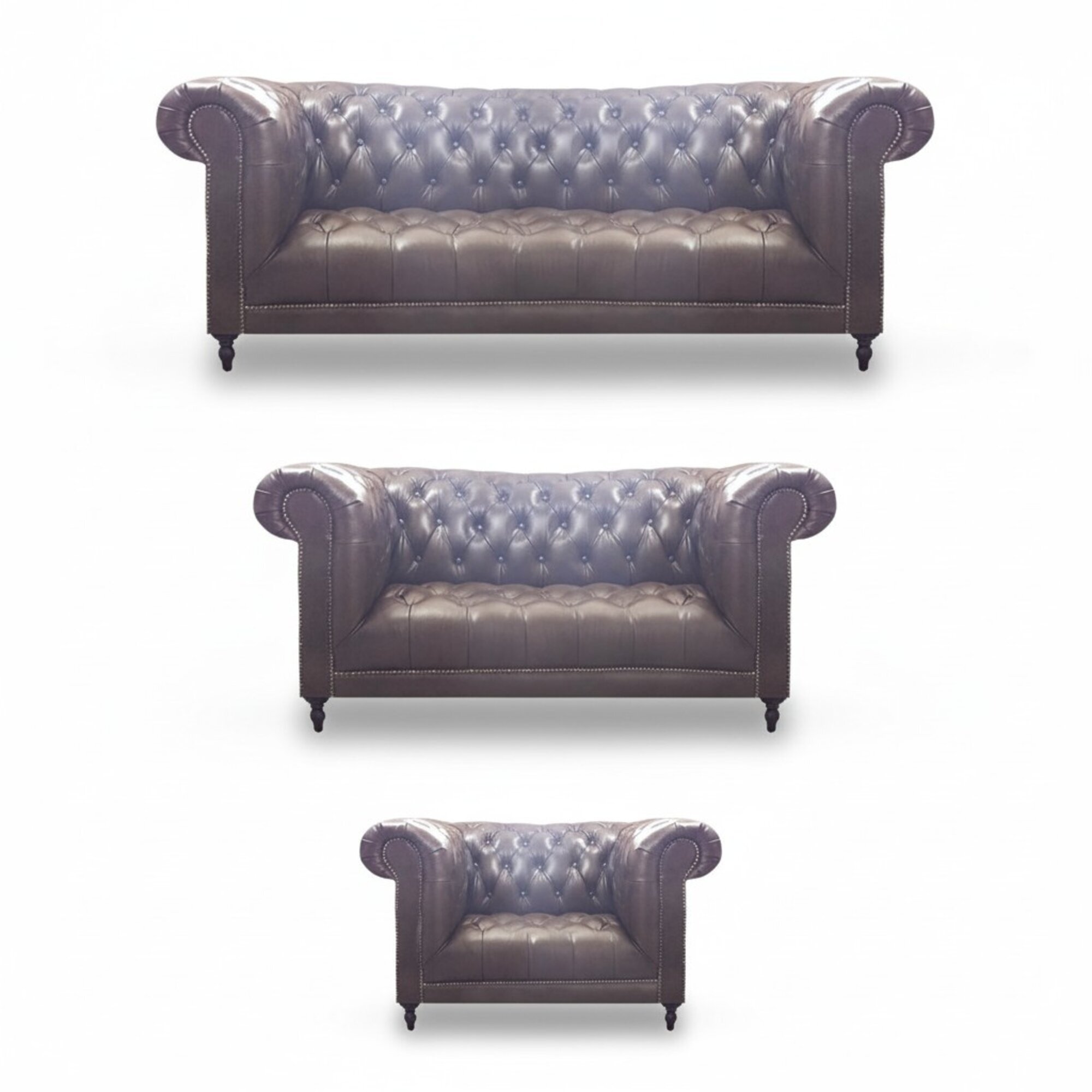 Wohnzimmer Set 3tlg Braun Leder Einrichtung Polstermöbel Chesterfield Neu