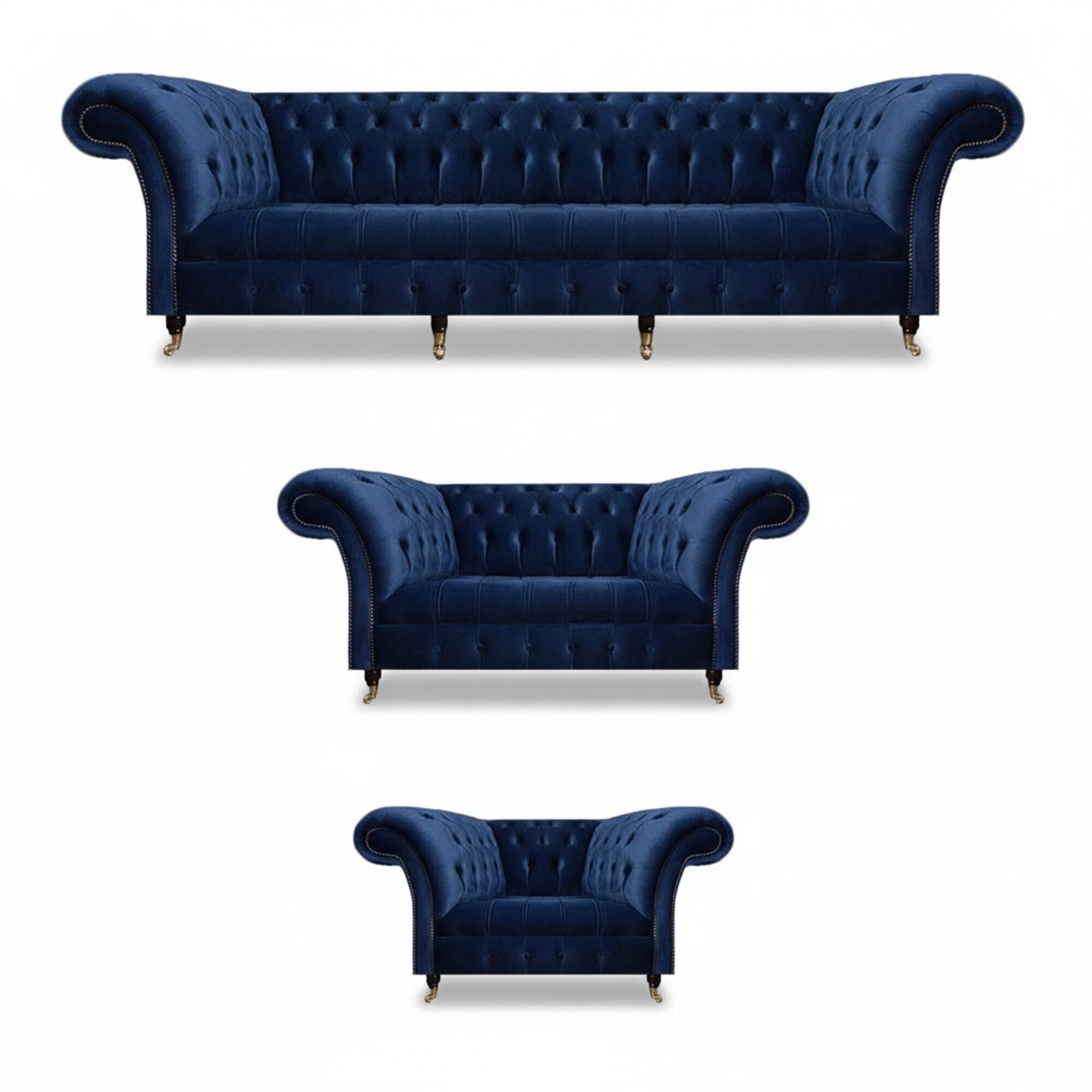 Wohnzimmer Set 3tlg Chesterfield Blau Textil Luxus Sofas Design Einrichtung