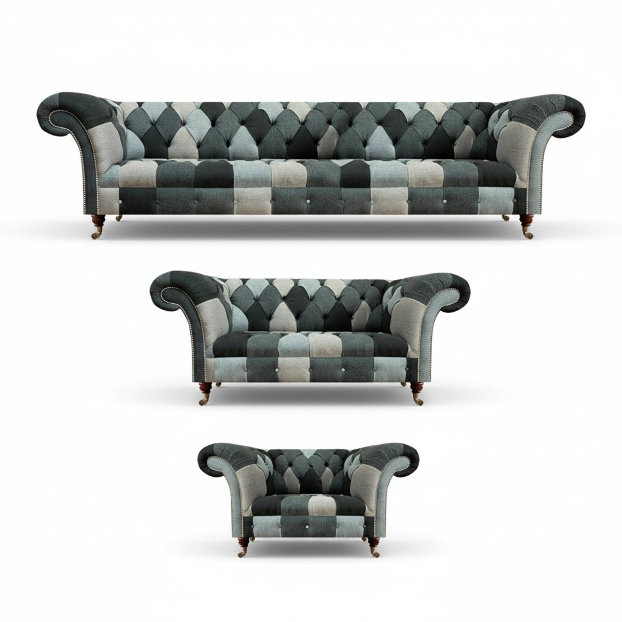 Wohnzimmer Set 3tlg Luxus Sofa Couch Einrichtung Stoff Mehrfarbig Chesterfield