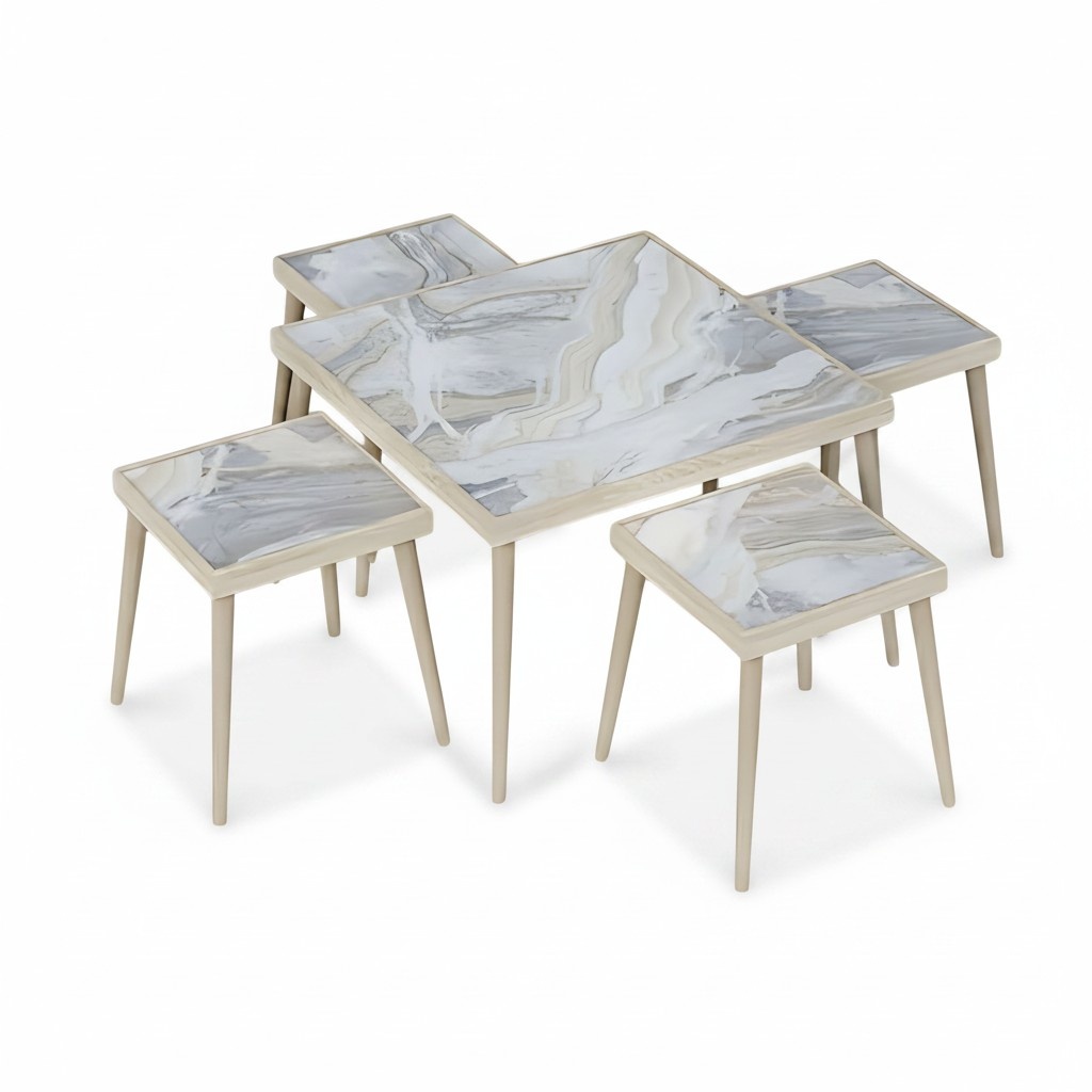 Wohnzimmer-Set aus Holz in lebendigen Mehrfarbtönen, modernes Design