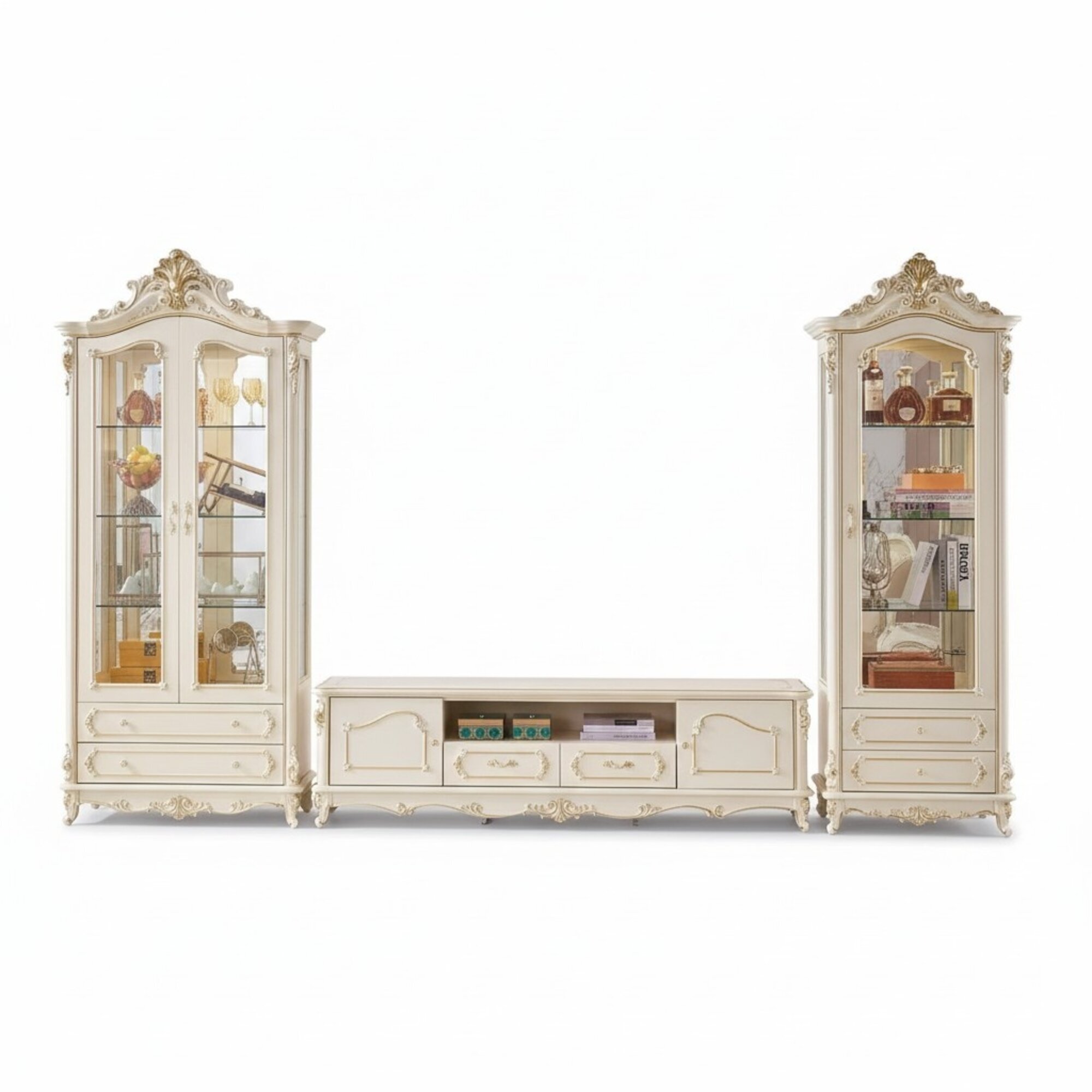 Wohnzimmer Set Luxus TV Staender 2x Vitrine 3tlg neu Innenbereich