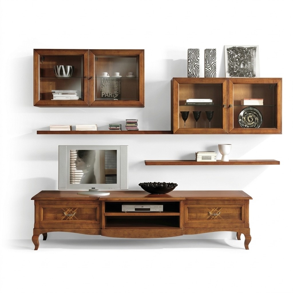 Wohnzimmer Set Vitrine TV Kommode Couchtisch Kommoden Schrank Holz 7 tlg.