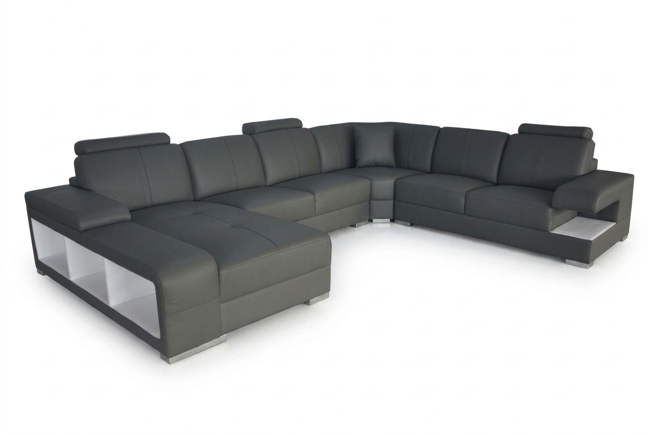 Wohnzimmer Sofa Couch Leder Polster Eck Sitz Garnitur U Form Wohnlandschaft +USB