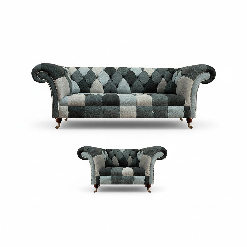 Wohnzimmer Sofa Dreisitze Couch Polstermöbel Sessel Mehrfarbig Chesterfield