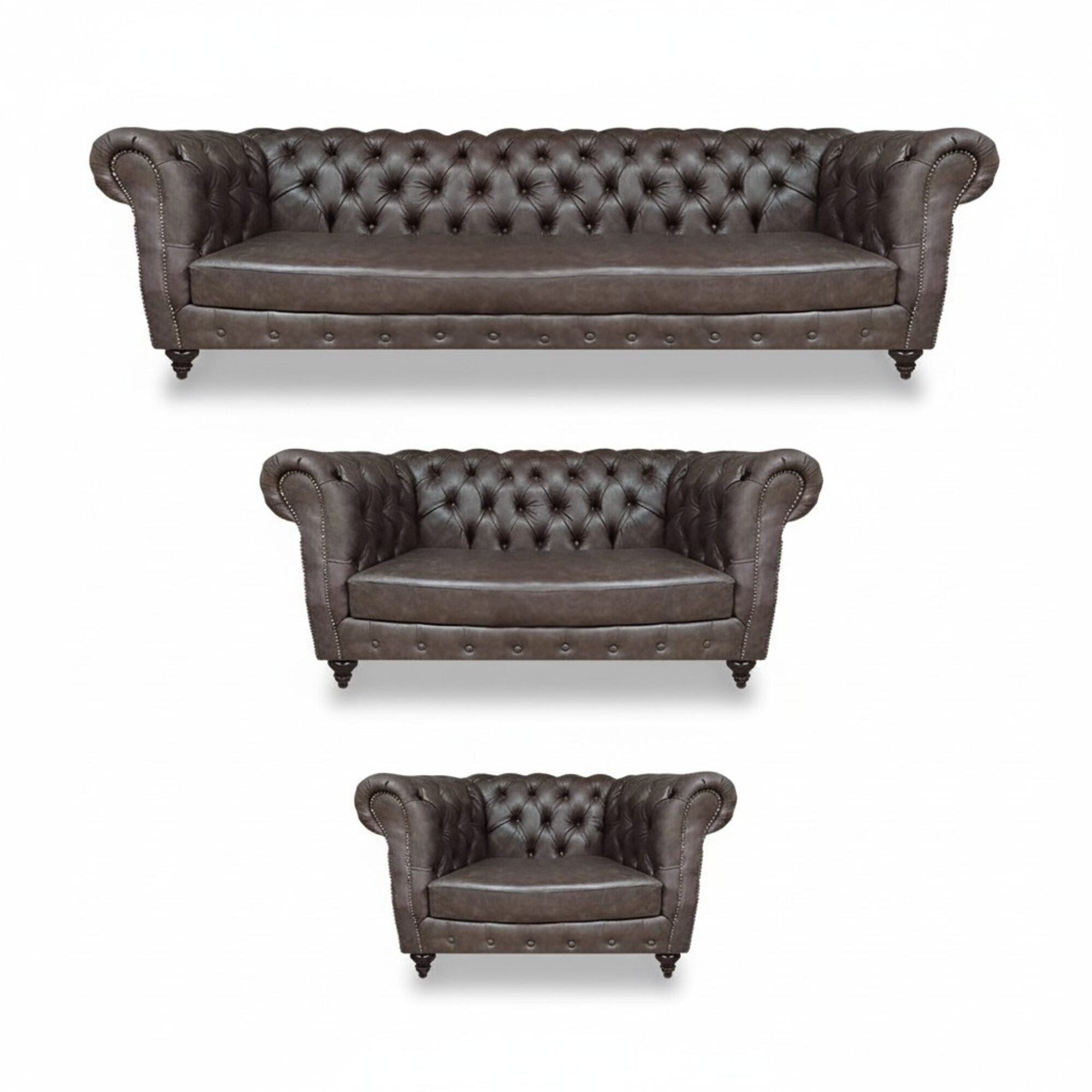 Wohnzimmer Sofa Set 3tlg Polstermöbel Braun Komplett Modern Sofas Chesterfield