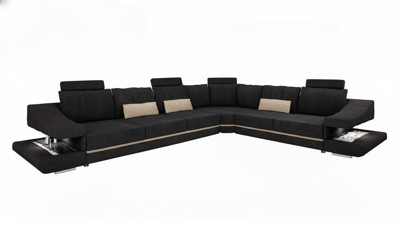 Wohnzimmer Textil Schwarz Sofa Sofas L-FormSitz Farbe Ecksofa Couch Polstermöbel
