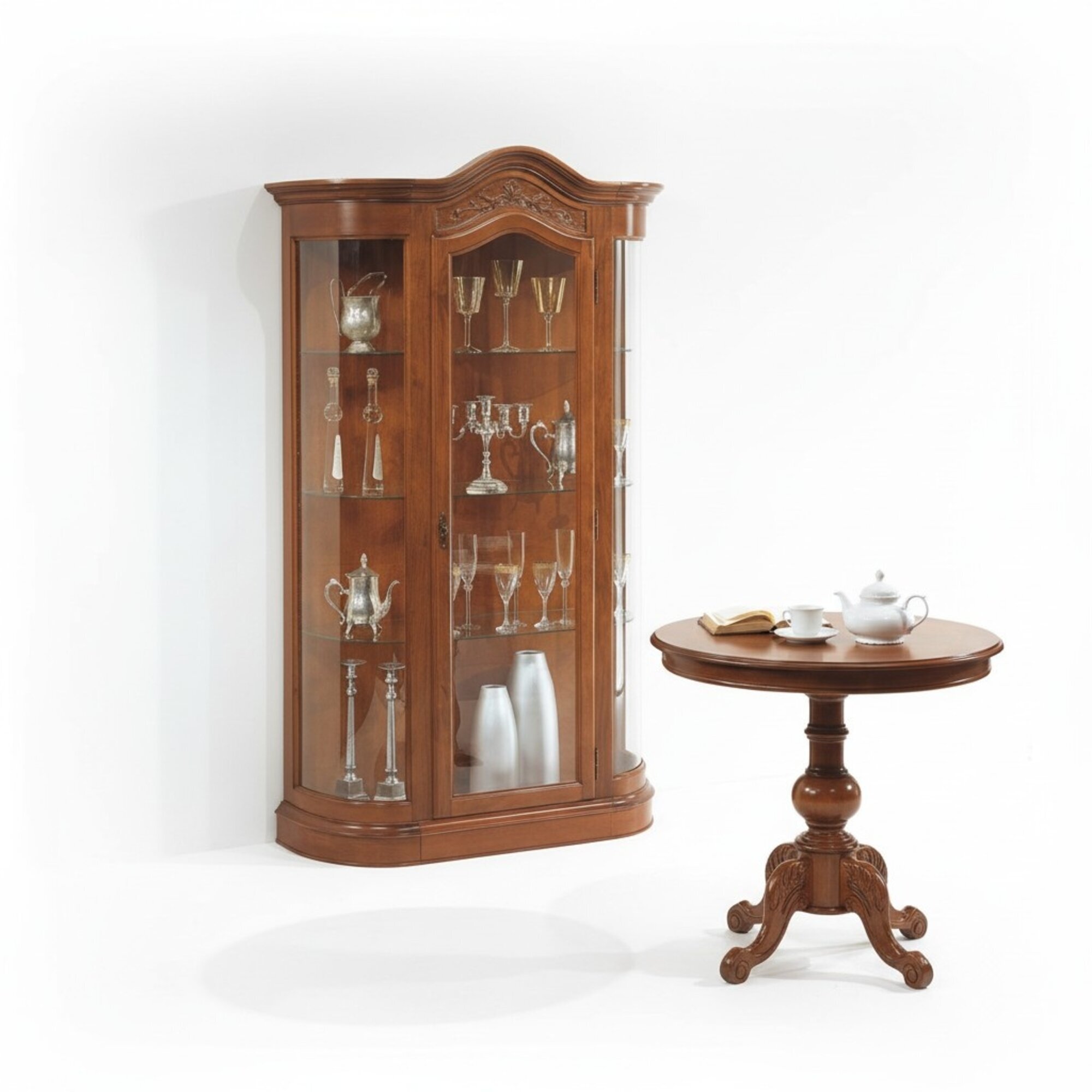 Wohnzimmer Tisch Set mit Vitrine Glasschrank Schrank Anrichte Komplett 2tlg. Neu