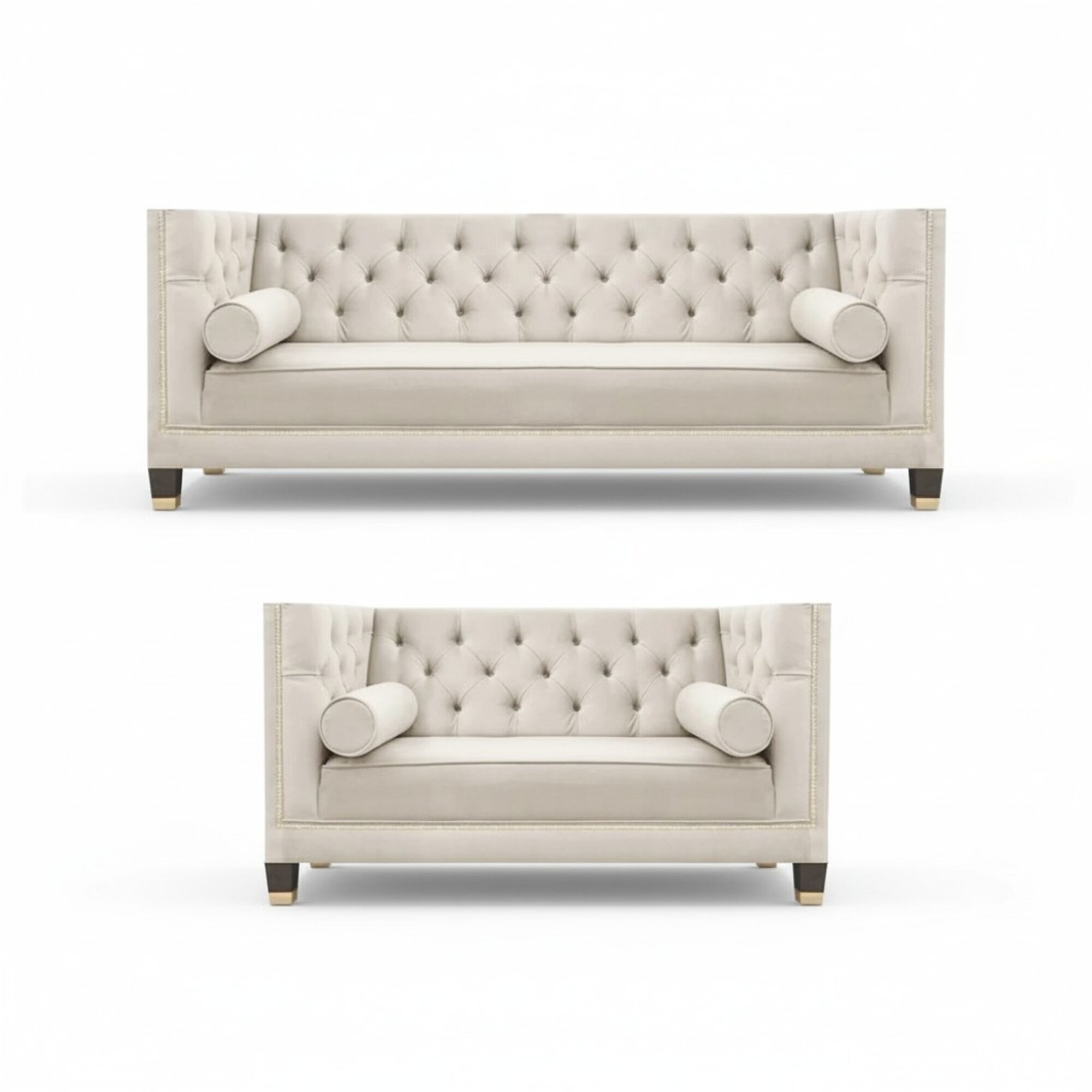 Wohnzimmer Weiß Chesterfield Sofas Dreisitzer + Zweisitzer Couch Garnitur 3+2