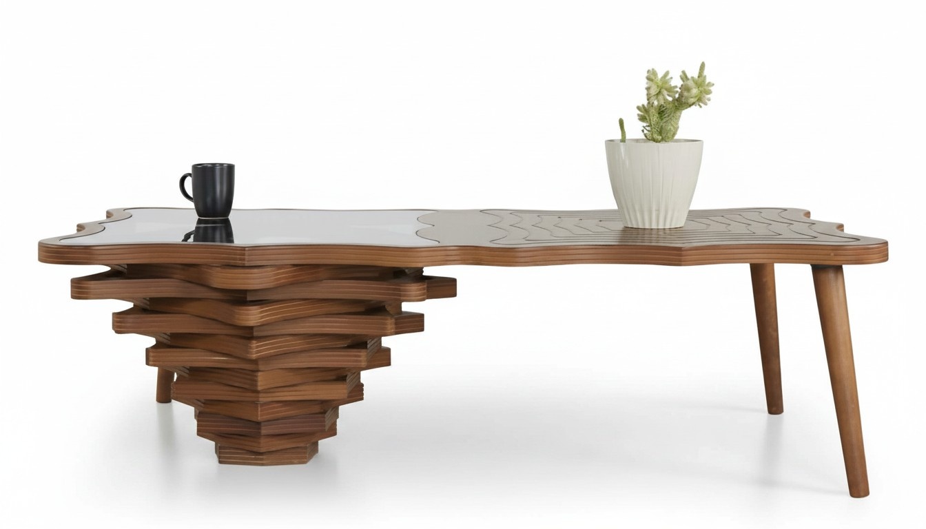 Wohnzimmertisch Couchtisch Freistehend Kaffeetisch Holz Braun Modern