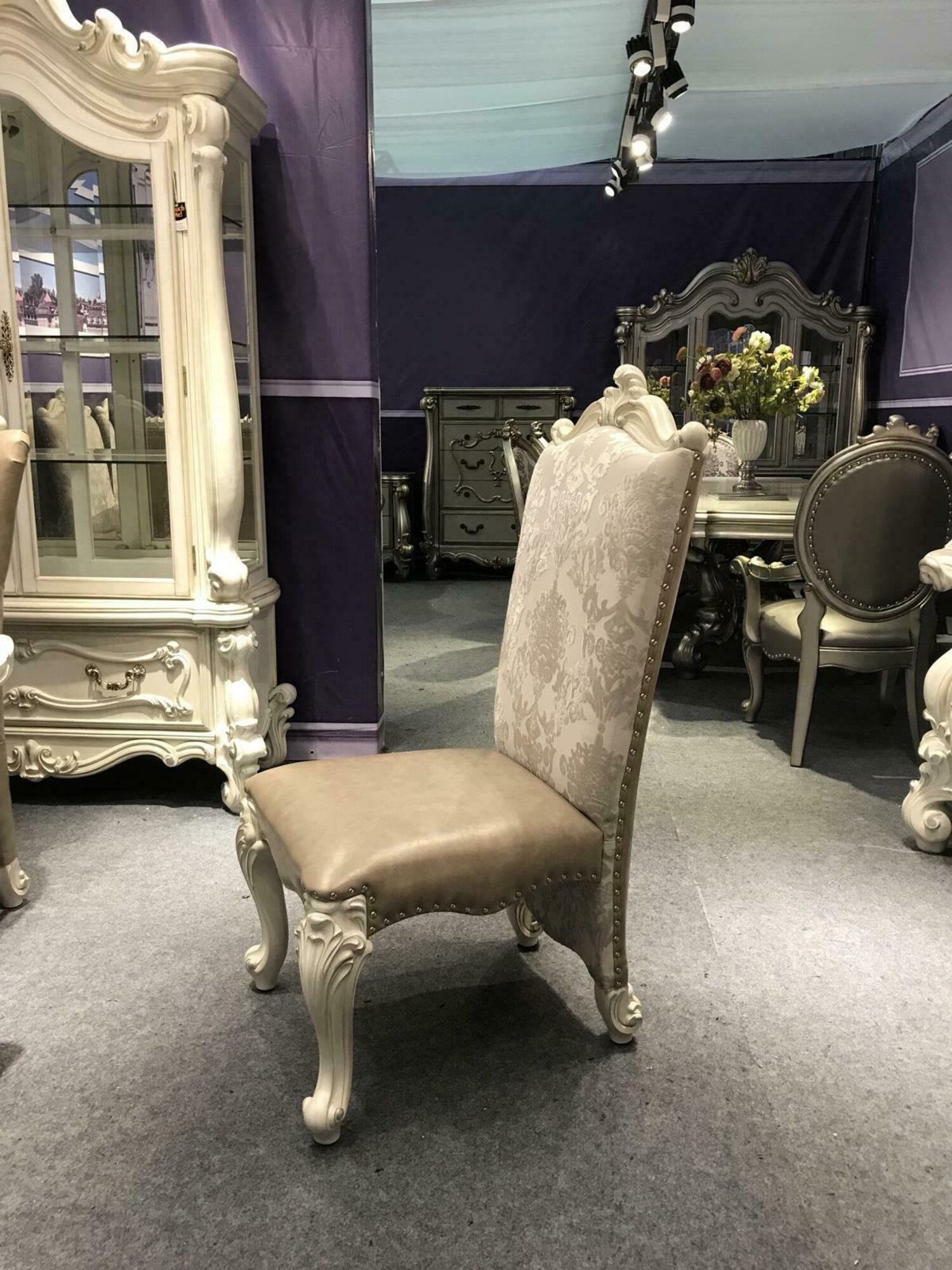 Stuhl Thron Sessel Esszimmer Neu Holz Antik Stil Barock Rokoko Leder