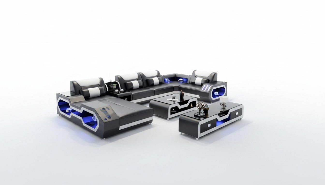 XXL Wohnlandschaft Sofa Couch Polster Eckgarnitur Couchen Sofas + USB + Licht !!