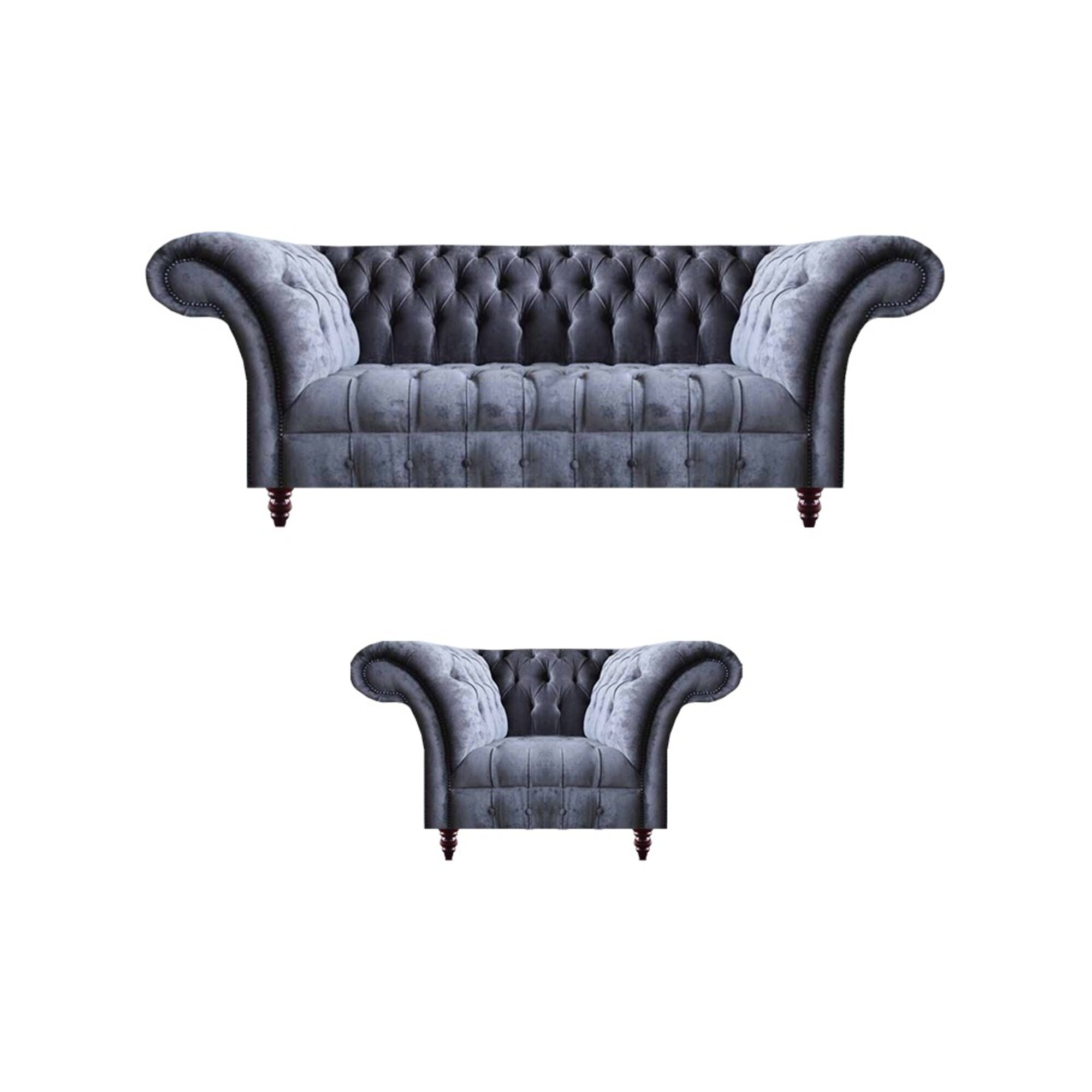 Graue Chesterfield Textil Garnitur Designer Sofagarnitur 3-Sitzer 2tlg