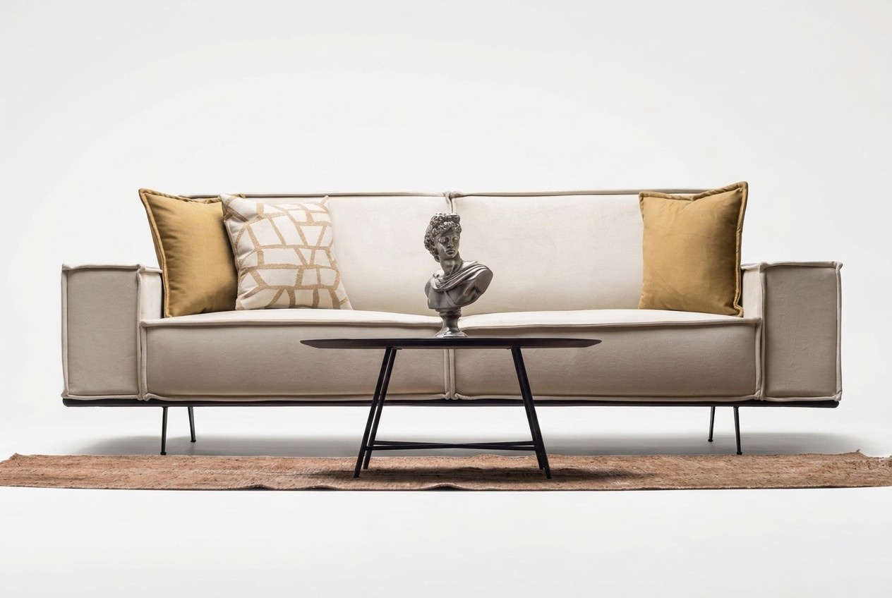 Zweisitzer Sofa 2 Sitzer Stoffsofa Polstersofa Beige Couch Moderne