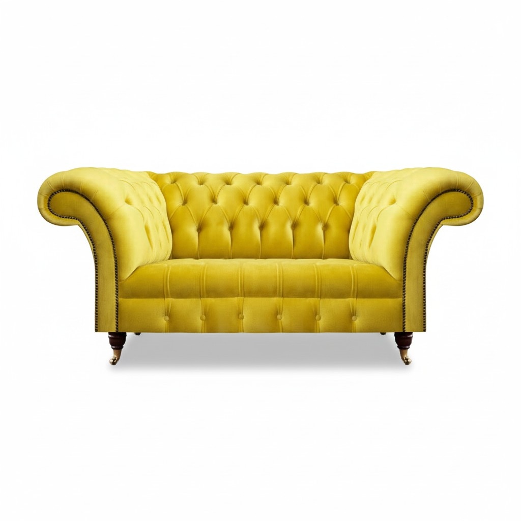Zweisitzer Sofa Couch Gelb Modern Einrichtung Design Möbel Chesterfield