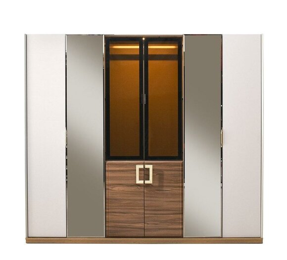 Beiger LED-Kleiderschrank Holzschrank Schlafzimmer Möbel Spiegelschrank