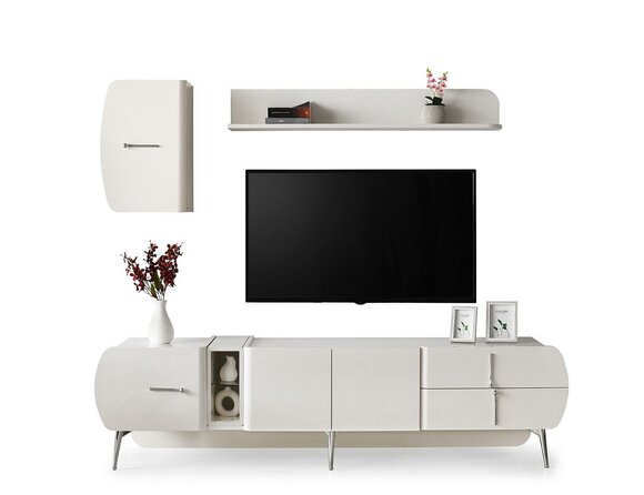 Garnitur Wohnzimmer TV Ständer Regale Sideboard RTV Lowboard Weiß