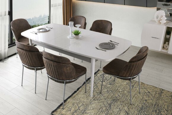 Essgruppe Esszimmer Esstisch Stühle Essecke Weiß Holz 7tlg Ausziehbar