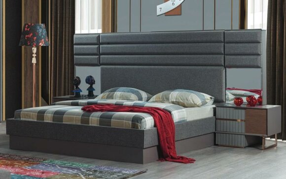 Schlafzimmer Einrichtung Luxus Doppelbett Designer Nachttische 3tlg Set