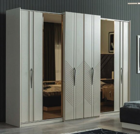 Weißer Moderner Kleiderschrank Schlafzimmer 4-türiger Holz Schrank