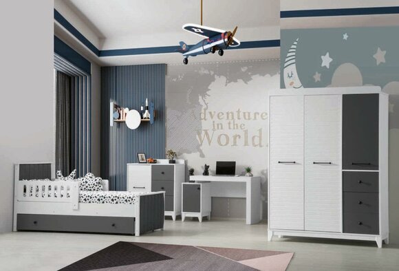 Modern Kinderzimmer Set Besteht aus Bett Schrank Kommode Tisch 4tlg.