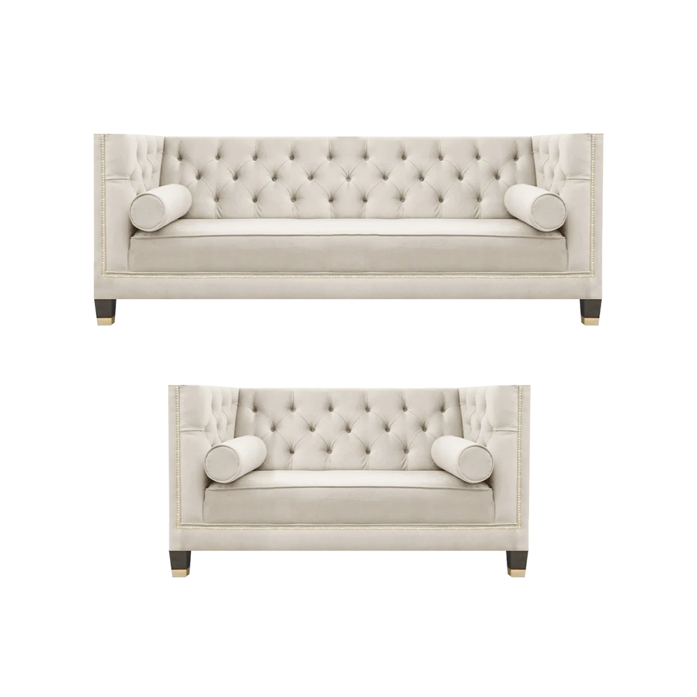 Wohnzimmer Weiß Chesterfield Sofas Dreisitzer + Zweisitzer Couch Garnitur 3+2
