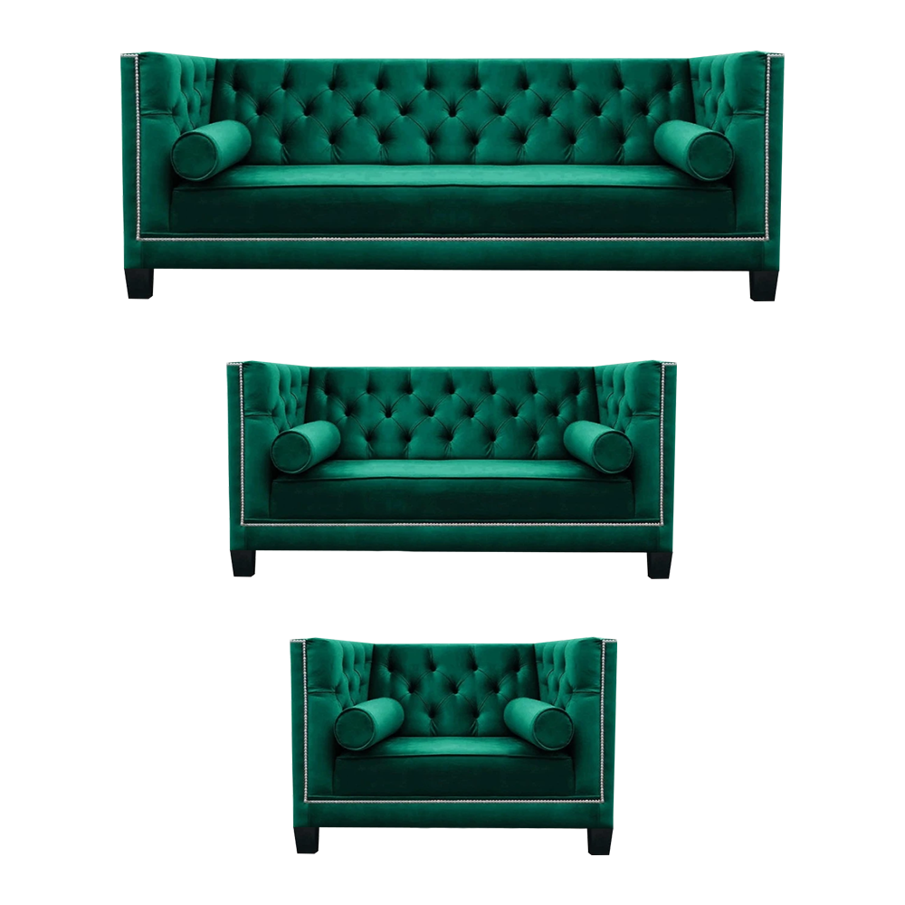 Luxus Grün Chesterfield Design Garnitur 3tlg Sofas Couch Wohnzimmer 3+2+1