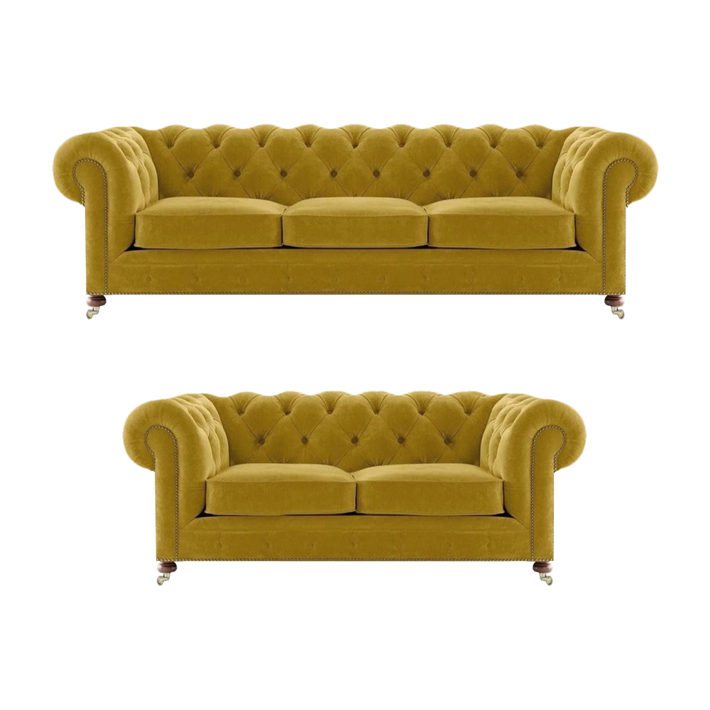 Chesterfield Gelb Wohnzimmer 2x Sofas Garnituren Couch Luxus Polstermöbel