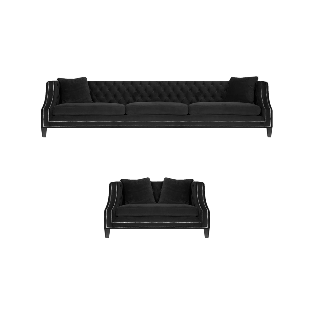 Garnitur Sofa Set 2tlg Chesterfield Schwarz Sessel Sofa Couch Dreisitze 3+1