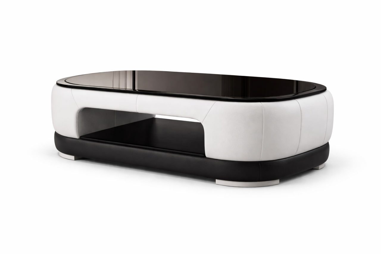 Gepolsterter Design Couchtisch mit Glas Beistelltisch Sofort