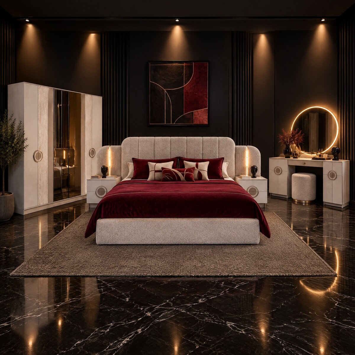 Schlafzimmer-Set 180x200 cm in Beige mit Kleiderschrank 7-tlg.