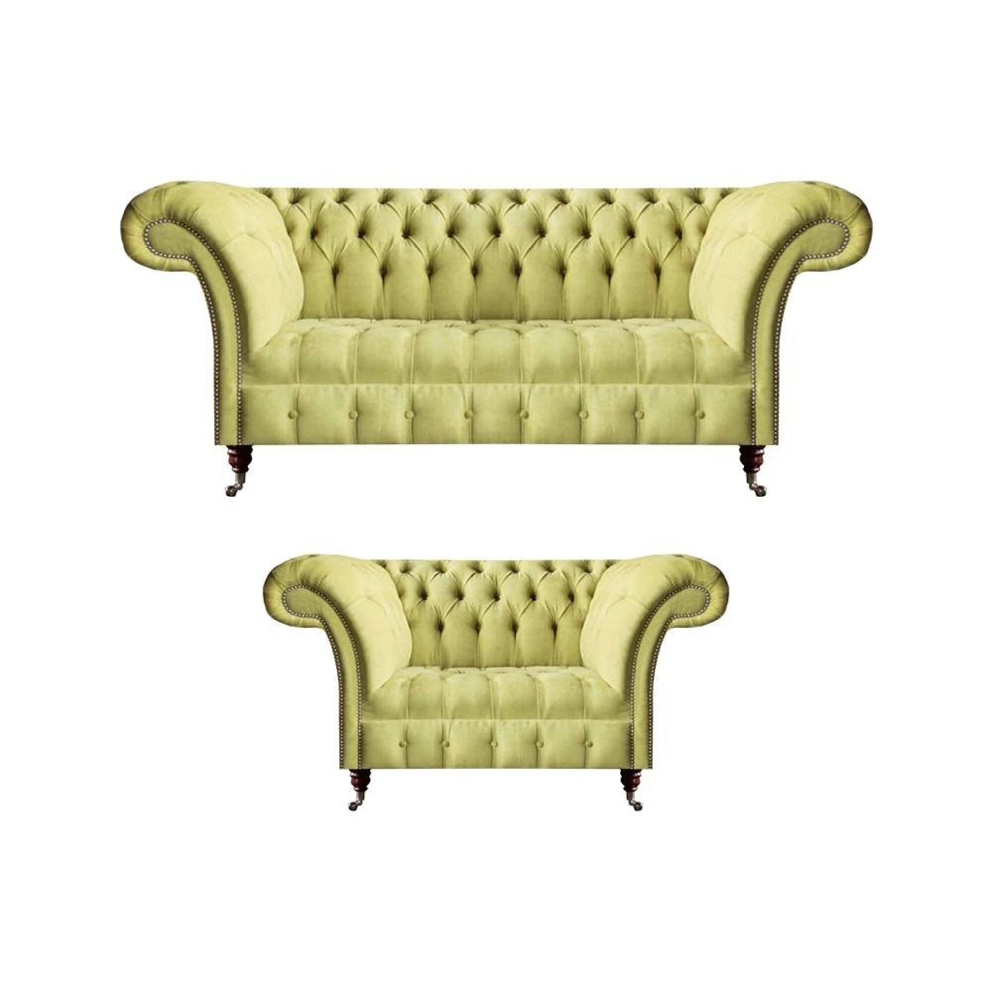 Sitzmöbel Sofa Dreisitze Garnitur Gelb Sessel Wohnzimmer Chesterfield Neu