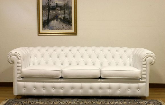 Design Chesterfield Sofagarnitur 3-Sitzer Leder Couch Weiß Polster