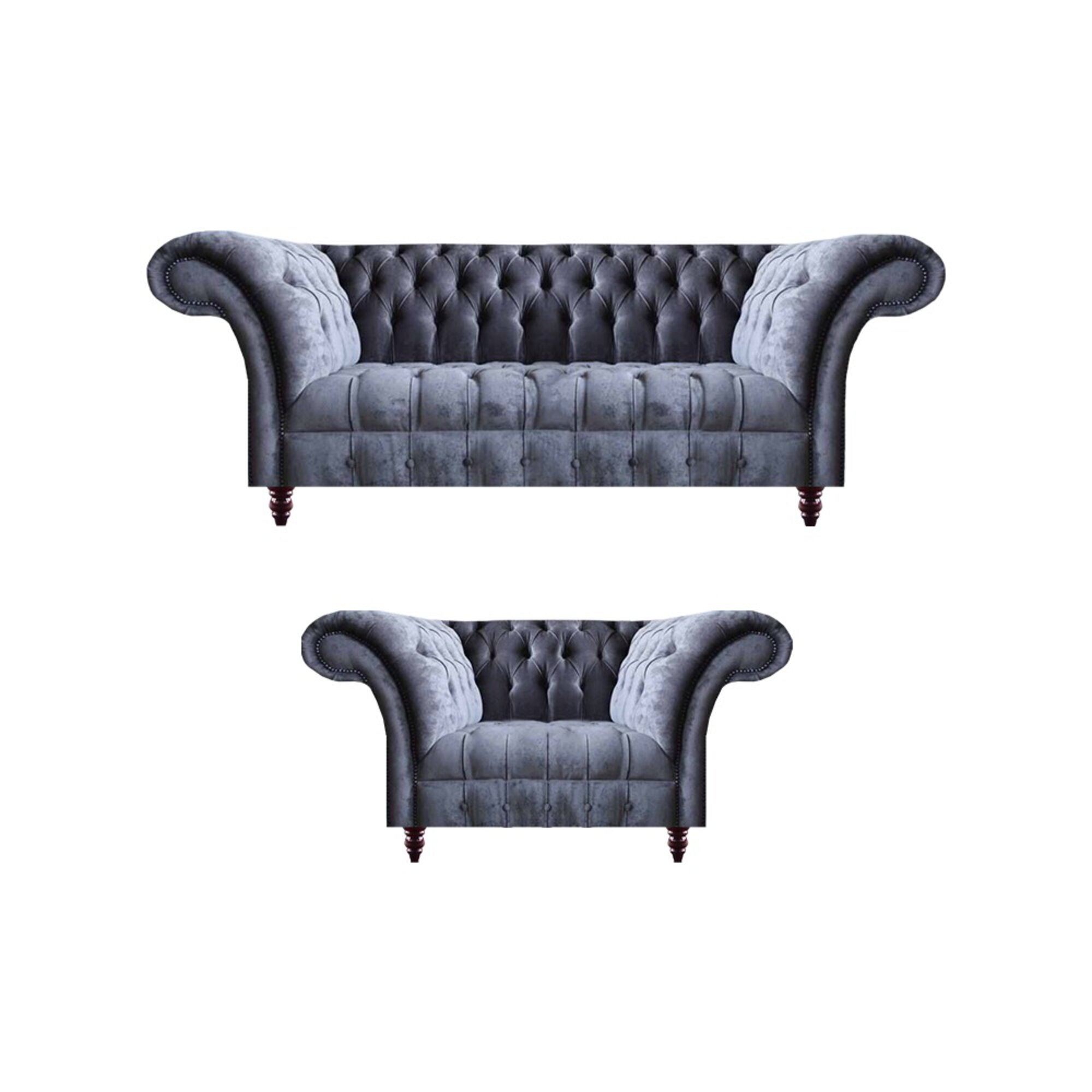 Klassisch Graue Chesterfield Möbel Wohnzimmer Einrichtung 2x Edle Sofas