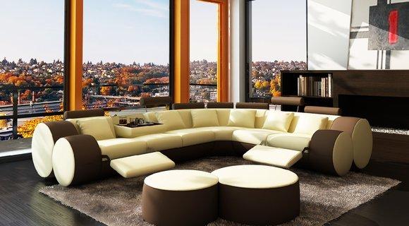 Ledersofa Design Ecksofa Madrid mit Relaxfunktion