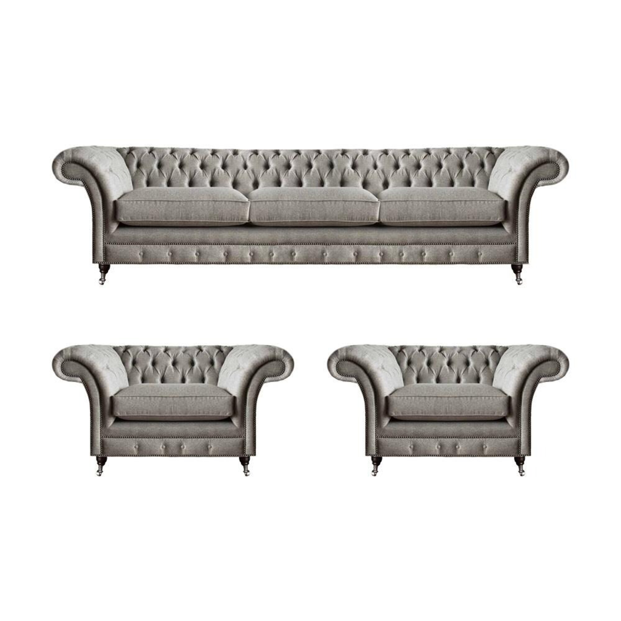 Grau Luxus Modern Sofa Set Komplett 3tlg Polstersofas Chesterfield Wohnzimmer