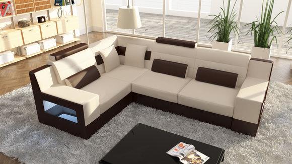 Wohnlandschaft Sofa Couch Polster Ecke Ecksofa Garnitur Textil Stoff Leder