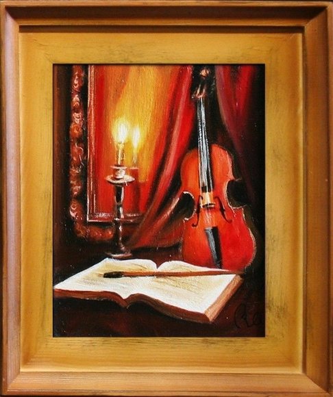 Dekor Geige Violine Handarbeit Gemälde Ölbild Bild Ölbilder Rahmen Bilder