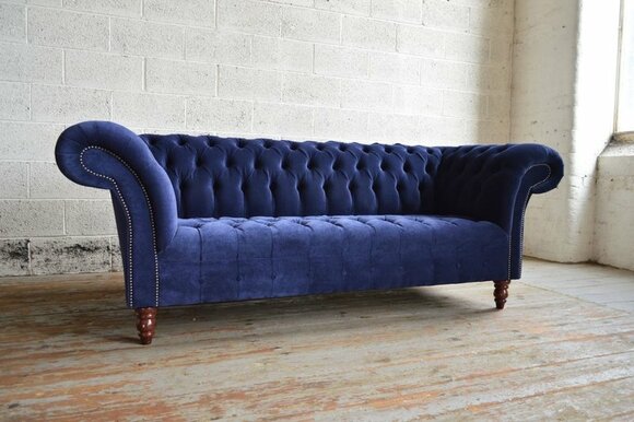 Chesterfield 3 Sitzer XXL Polster Blau Sitz Couch Sofa Garnitur Velvet Couchen