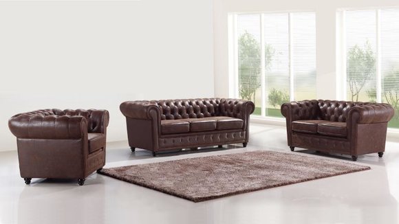 Design Chesterfield 3+2+1 Sofagarnitur Leder Sitz Couch Sofa Polster