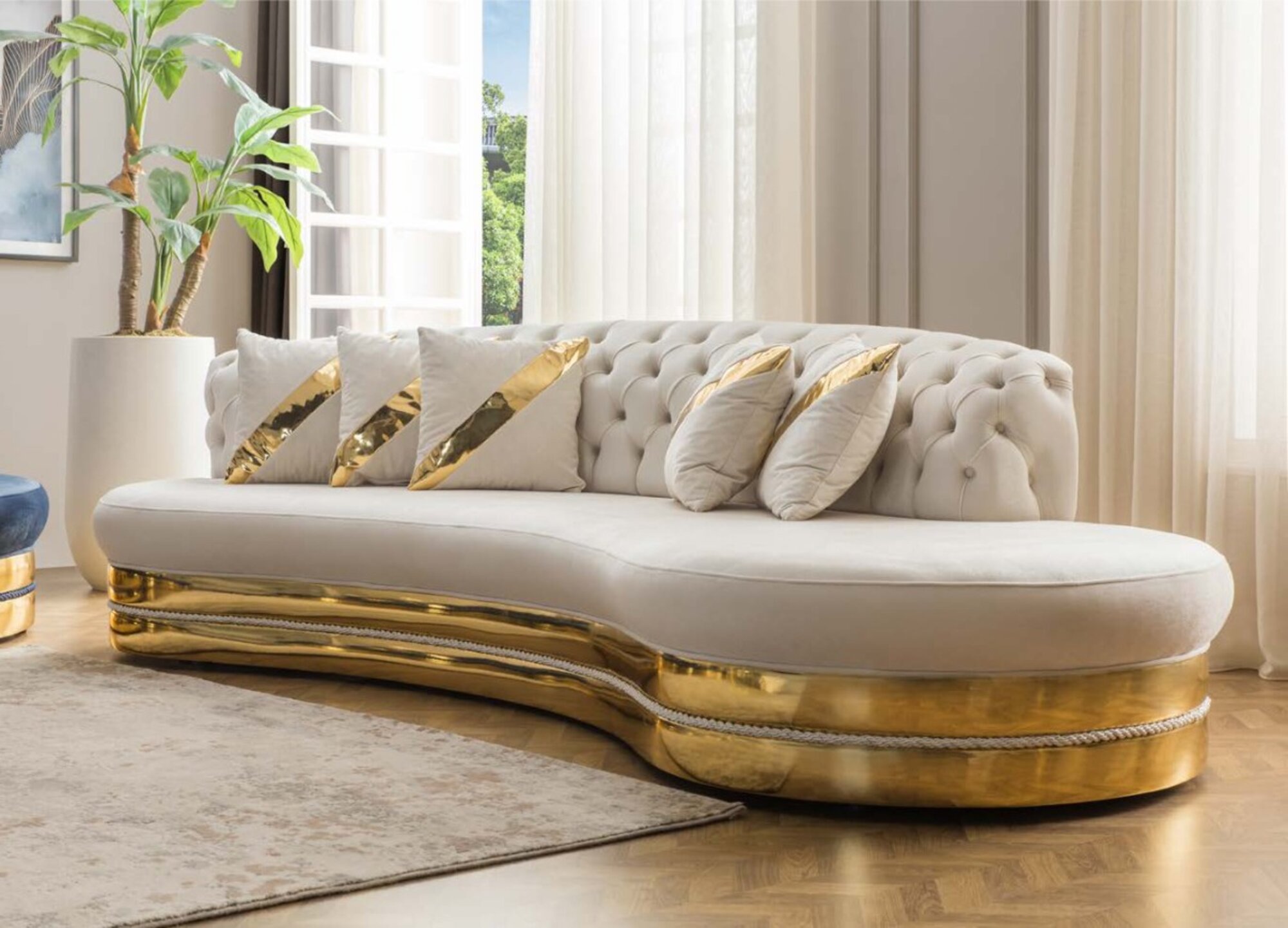 Weiße Halbrunde Chesterfield Sofas 2x 3-Sitzer Stilvolle Couch