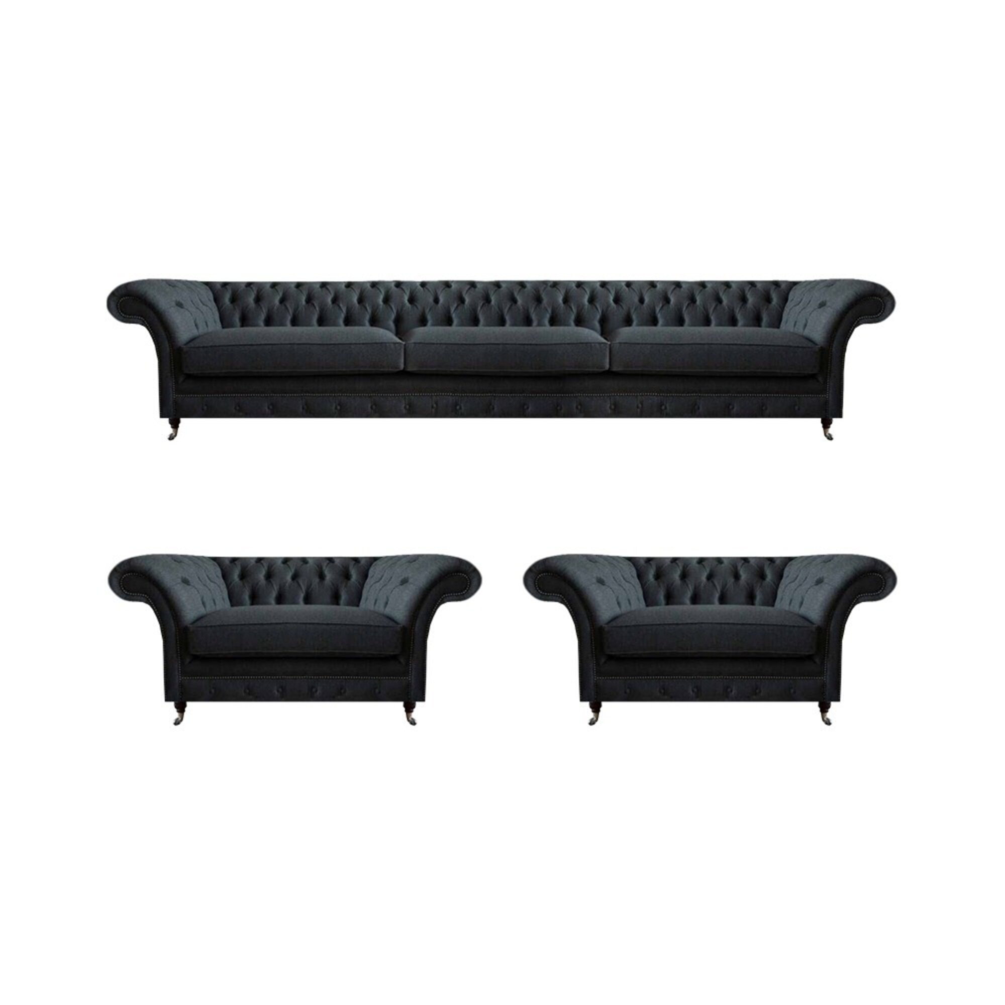 Schwarze Chesterfield Polstergarnitur Moderne Sitzmöbel Stoffsessel 3tlg